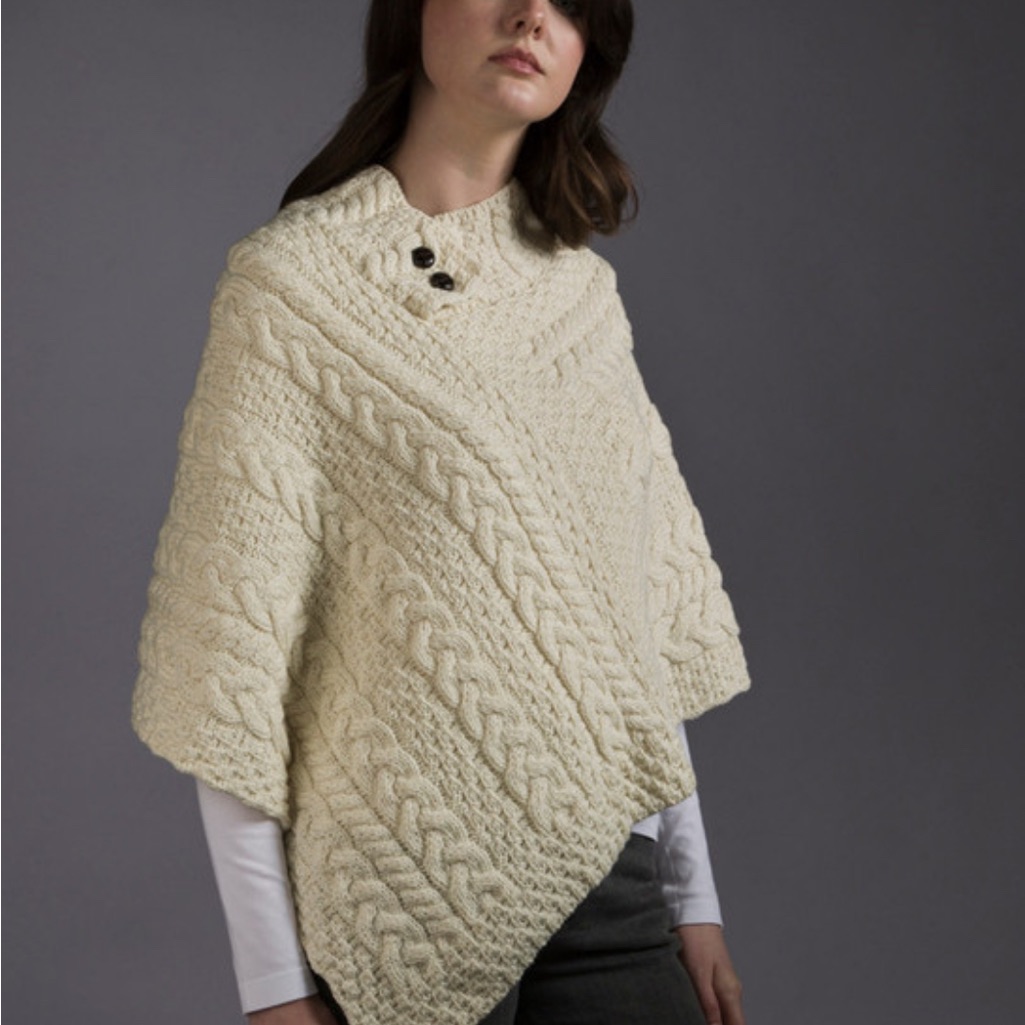 Nwt Cable Aran Poncho With Button Detail